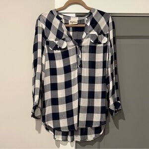 Blue & White Plaid 1/2 Button-Up Shirt